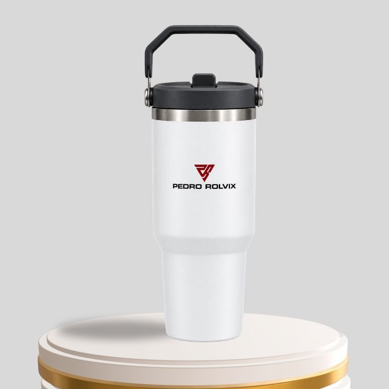 Pedro Rolvix Travel Tumbler in matte white with carry handle